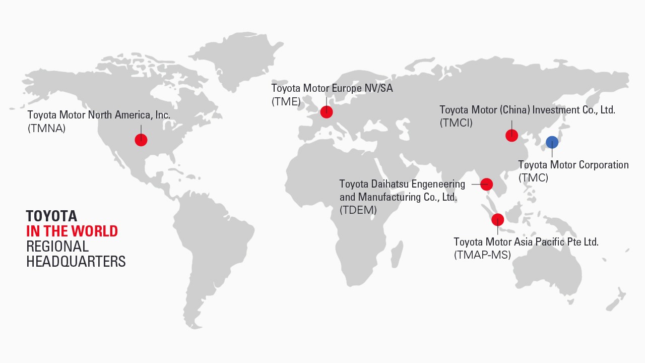 карта, показваща локациите на Toyota по света